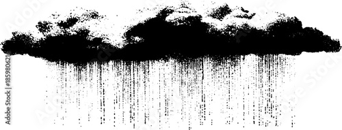 Black and white stencil illustration of heavy rain clouds