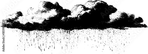 Monochrome stencil art of heavy rain clouds with dripping effect