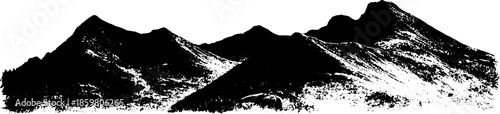 Scenic mountain range in black and white stencil illustration for nature design