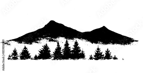 Black and white hill and tree silhouette stencil design for artistic projects