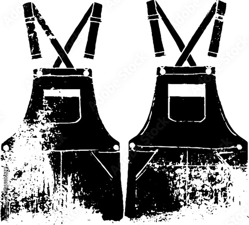 Black and white stencil of high waisted cargo apron with straps for urban design