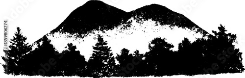 Black and white hill silhouette stencil art for nature-inspired designs