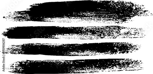 Black and white grunge stencil illustration of horizontal brushstroke streaks for artistic design