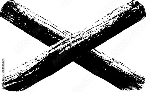 Minimalist black and white stencil art with intersecting brushstroke design