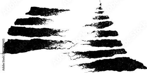 Dynamic black and white stencil illustration of jagged diagonal brush strokes