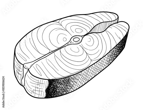 Salmon fillet line drawing in black and white