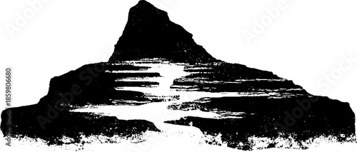 Black and white stencil illustration of layered rock terraces for artistic design