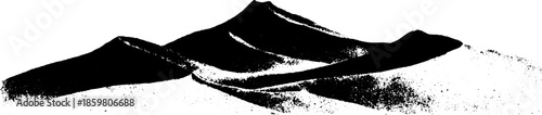 Black and white stencil illustration of layered sand dunes