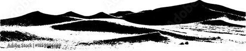 Black and white stencil of layered sand dunes for desert art and design