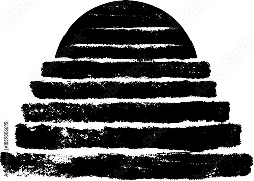 Grunge stencil design with layered semicircles in black and white for artistic projects