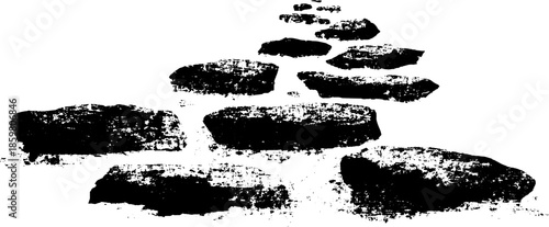 Black and white stencil of rocks revealed by low tide for coastal art and design