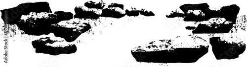 Black and white stencil illustration of rocks revealed at low tide