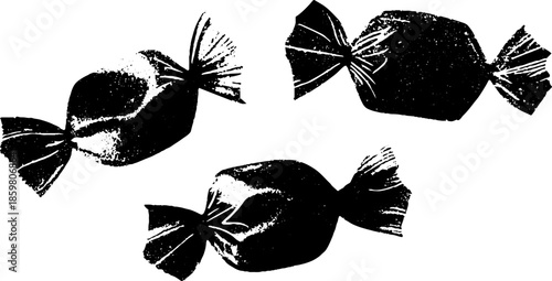 Black and white stencil illustration of foil wrapped candy for design and decoration