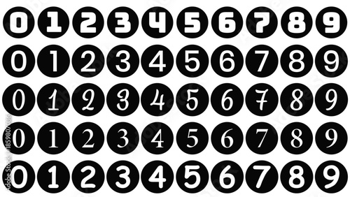 Number Circles With Different Fonts | Digital Number Pattern on Dark Background | set of 5 number lines | Number Circles,Number icons