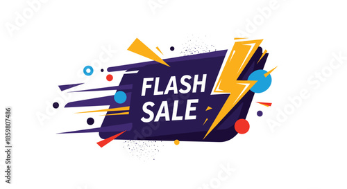 Dynamic and energetic flash sale banner with a prominent lightning bolt, abstract shapes, and motion lines to announce a special promotion.