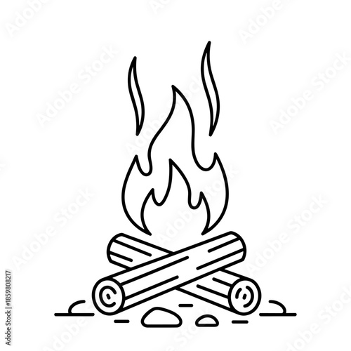 Campfire in line drawing style in black and white