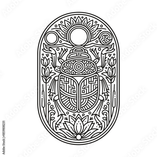 scarab beetle ornamental line art black white