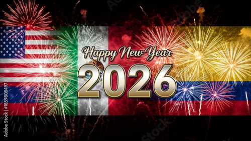 Vibrant new years celebration with usa, italy, and belgium flags