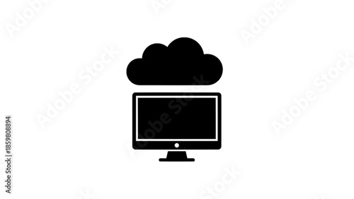 Vector illustration of data storage and sync concept with a computer screen, on transparent background