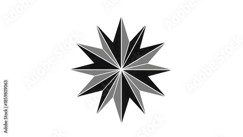 Vector illustration of, symmetrical abstract multi-point star geometric shape, on transparent background