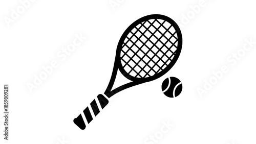 Vector illustration of a tennis racket and ball set for court sports activity, on transparent background