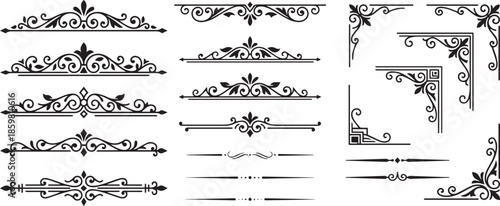 Collection of Vintage Ornamental Dividers Borders and Frames with Decorative Elements for Retro Design Invitations Greeting Cards and Elegant Decoration 