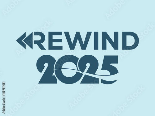 Stylish navy blue "REWIND 2025" typography with integrated target icons in numbers on light cyan background. Perfect for year-in-review graphics, recap videos, social media highlights.