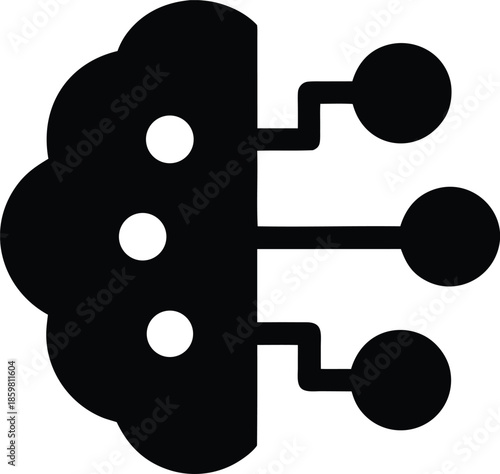 neural network ai brain silhouette vector illustration on transparent background