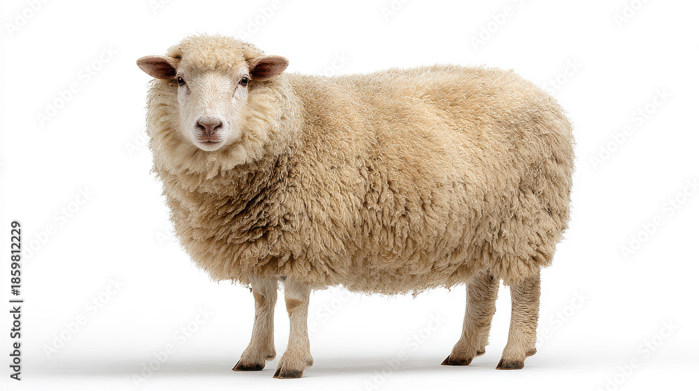 Fototapeta premium Isolated Full-Body Shot of a Sheep on White Background for Clean, Minimalist Designs and Illustrations