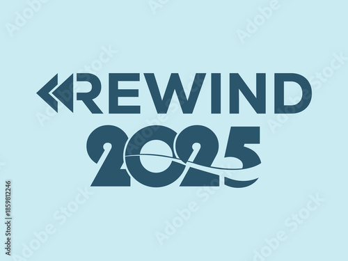 Stylish navy blue "REWIND 2025" typography with integrated target icons in numbers on light cyan background. Perfect for year-in-review graphics, recap videos, social media highlights.