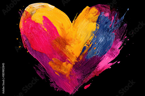 Vibrant Abstract Heart Painting on Black Background - Perfect for Valentine's Day Cards and Romantic Designs