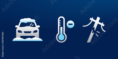 Winter Weather Icons: A set of clean, minimalist icons, illustrating key elements of winter weather conditions and potential hazards, perfect for informational graphics.