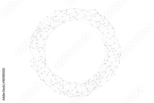 Abstract Plexus circle or ring. Dots connected by lines. Technology abstract background. Minimalist mesh backdrop. Abstract polygonal shape.