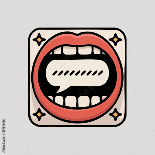 speak your truth; red lips and speech bubble echo bold expression in stylized communication icon