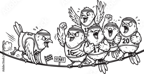 funny bird on a wire, bird, food, rose, xmas, flower, seamless, fairy tale, fantasy, art, winter, fairytale, outline, pattern, children, cat, nature, animal, coloring book, sketch, drawing, vector, il