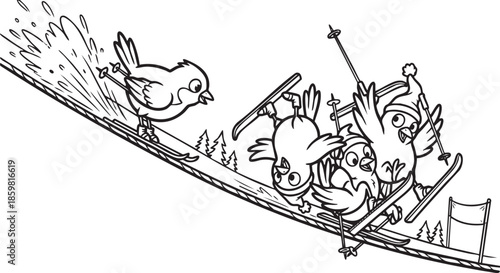 funny bird on a wire, bird, food, rose, xmas, flower, seamless, fairy tale, fantasy, art, winter, fairytale, outline, pattern, children, cat, nature, animal, coloring book, sketch, drawing, vector, il
