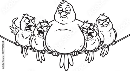 funny bird on a wire, bird, food, rose, xmas, flower, seamless, fairy tale, fantasy, art, winter, fairytale, outline, pattern, children, cat, nature, animal, coloring book, sketch, drawing, vector, il