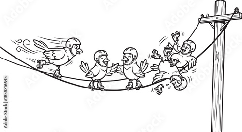 funny bird on a wire, bird, food, rose, xmas, flower, seamless, fairy tale, fantasy, art, winter, fairytale, outline, pattern, children, cat, nature, animal, coloring book, sketch, drawing, vector, il