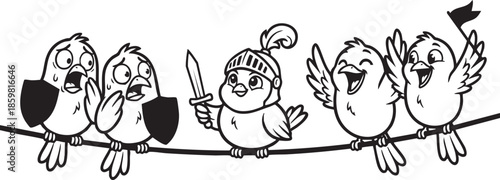 funny bird on a wire, bird, food, rose, xmas, flower, seamless, fairy tale, fantasy, art, winter, fairytale, outline, pattern, children, cat, nature, animal, coloring book, sketch, drawing, vector, il