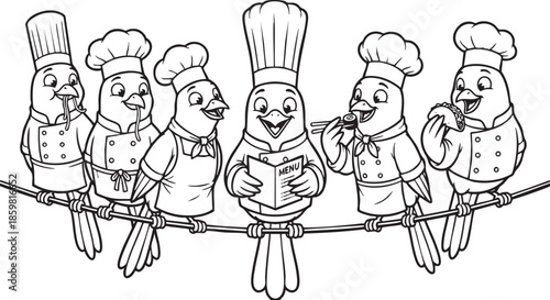 funny bird on a wire, bird, food, rose, xmas, flower, seamless, fairy tale, fantasy, art, winter, fairytale, outline, pattern, children, cat, nature, animal, coloring book, sketch, drawing, vector, il