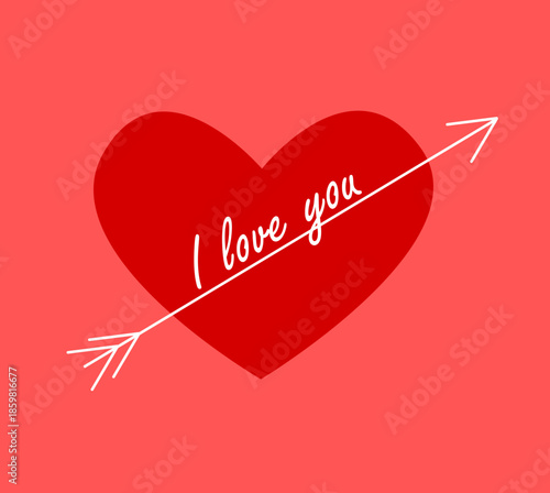 Minimalist Valentine's Day card with a heart pierced by an arrow and the inscription "I love you"