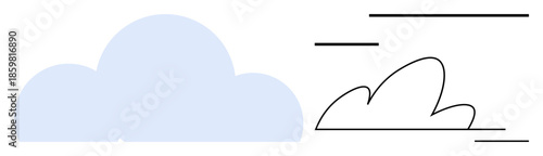 Weather, imagination, simplicity, minimalism, contrast creativity. Two cloud shapes with minimalist lines. Weather and imagination concept. Line metaphor. Simple line icons