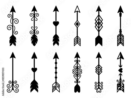 Vertical Arrow Icon Set with Motifs