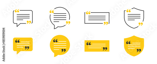 Quote Message Icons Set, Speech Bubble and Text Block Symbols, Feedback, Testimonial and Communication Concept, Vector Illustration