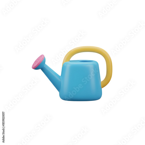 Blue Plastic Watering Can with Yellow Handle.