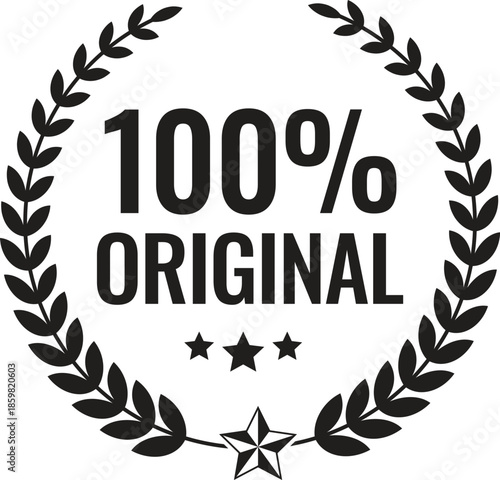 Authenticity badge 100% original, laurel wreath, logo design