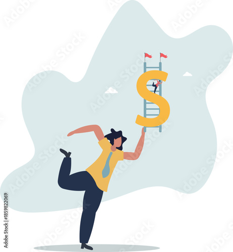 Money ladder to achieve financial independent goal, challenge to reach investment target or wealth planning strategy concept.life and employment of people.