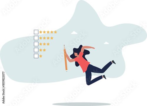 Evaluation or satisfaction feedback, performance rating or customer review, giving stars quality result, rate the service concept.life and employment of people.