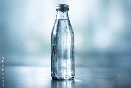 Cold Glass Water Bottle on Clean Background