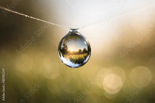 Hanging Water Droplet with Nature Reflection